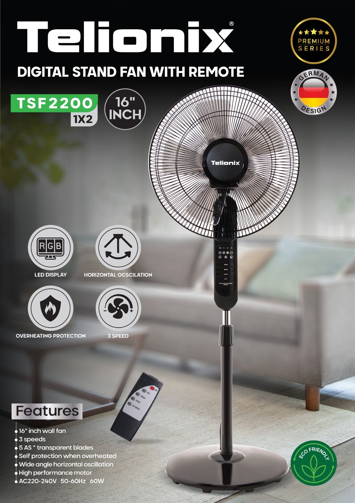 پنکه ایستاده تلیونیکس مدلTSF2200