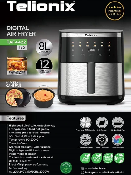 سرخ کن بدون روغن تلیونیکس مدل TAF-4422 ظرفیت 8 لیتری