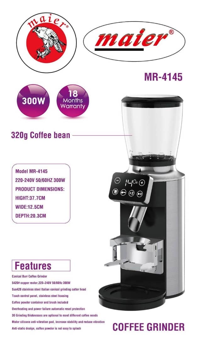 آسیاب قهوه مایر مدل MR-4145 با صفحه نمایش لمسی و توان ۳۰۰ وات
